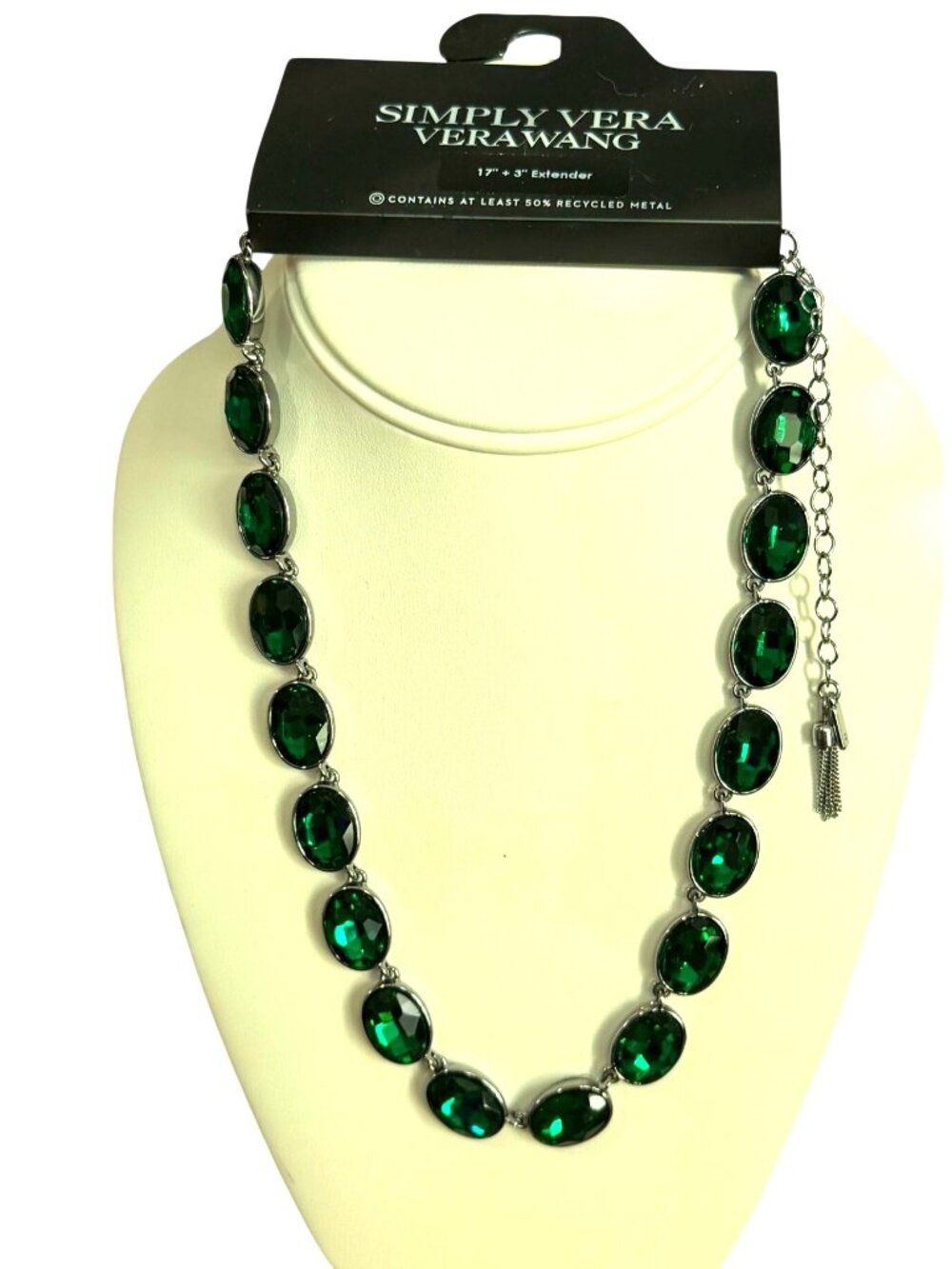 NEW Simply Vera Vera Wang Oval Emerald Green Faceted Gemstone Necklace 17-20"